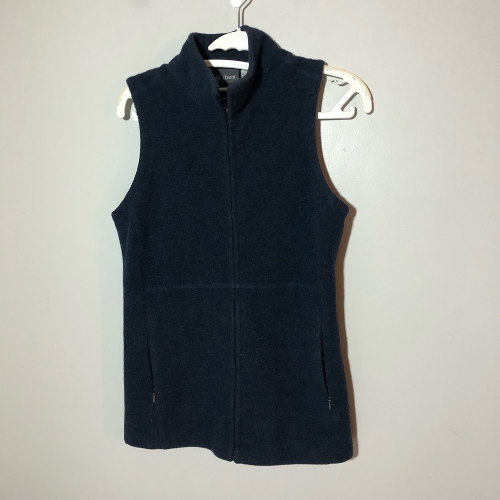 Ibex wool blend full zip vest navy blue womens S warm cozy gorpcore pockets